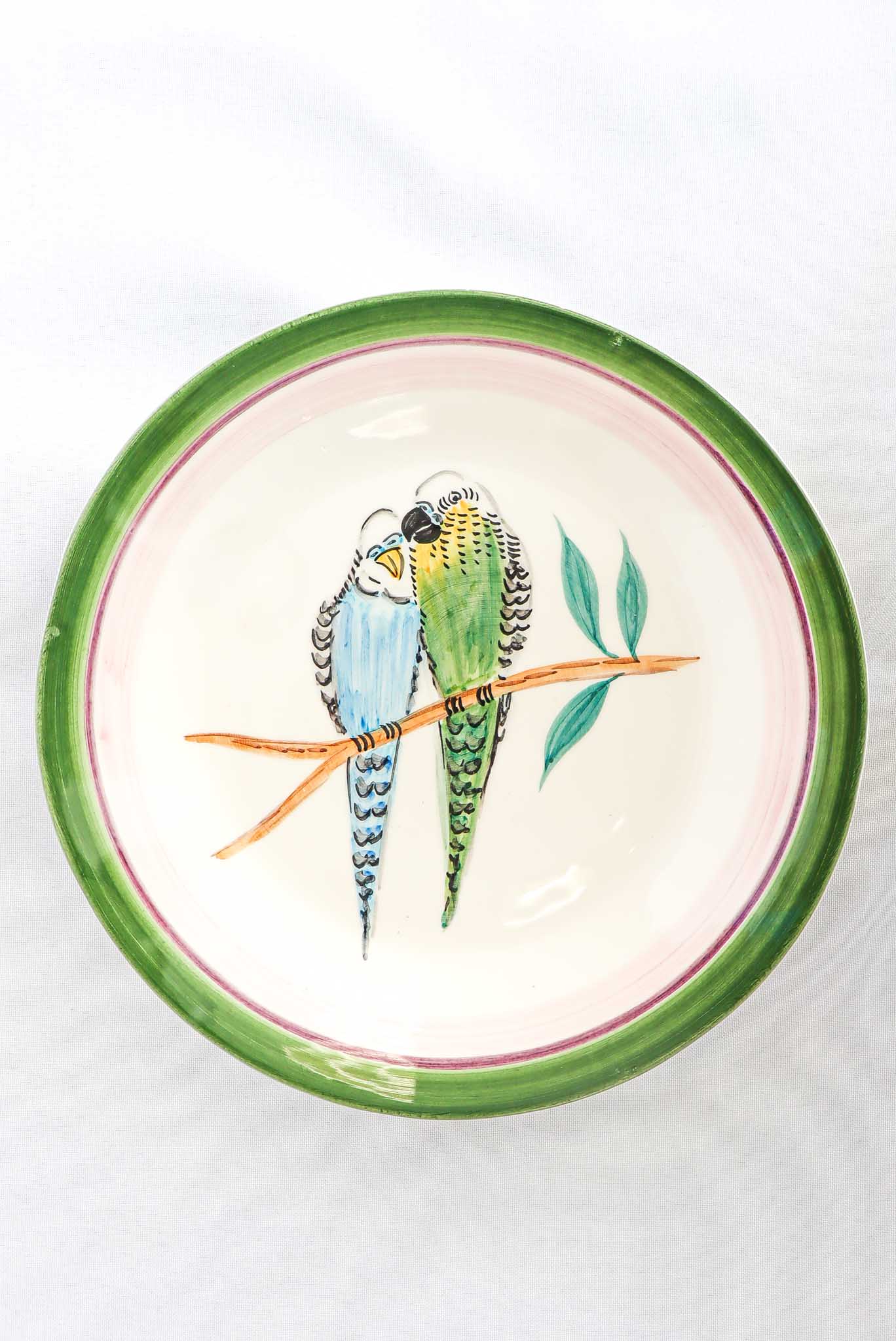 Plato postre pareja de loros
