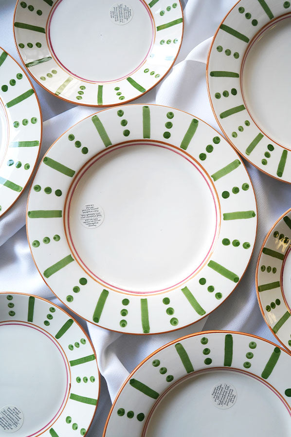 SET 4 PLATOS LLANOS RAYAS VERDES