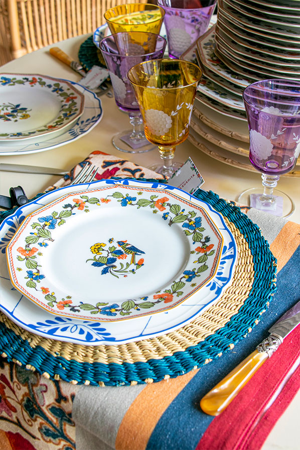 Mantel Individual ratán rayas azul