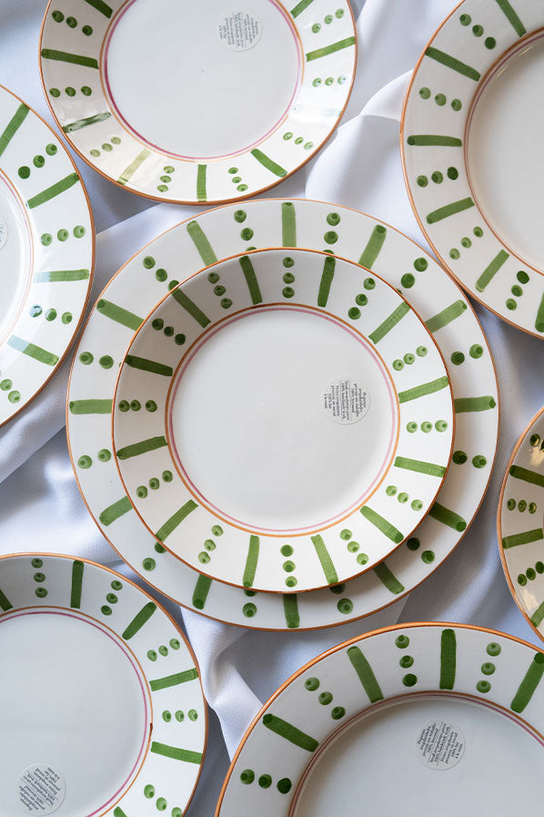 SET 4 PLATOS POSTRE RAYAS VERDES